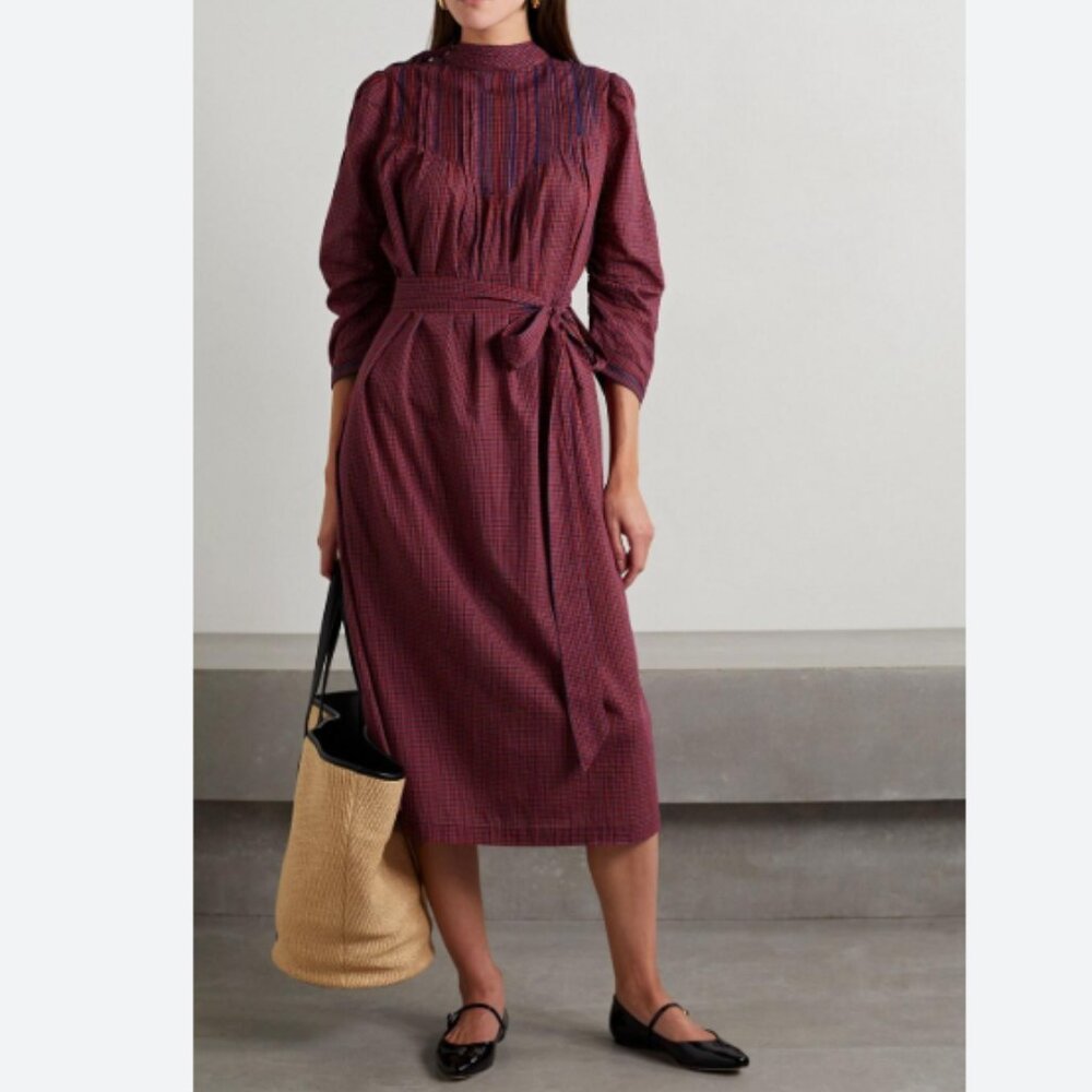 Doen Ranger Midi Dress Red and Blue Plaid Check Cotton-Voile Size Small NWT